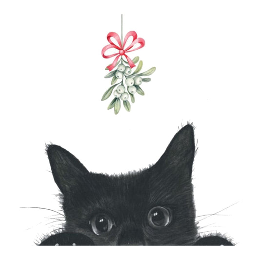 Mistletoe Kitten Christmas Card – Paws, Whiskers & a Christmas Kiss — card front
