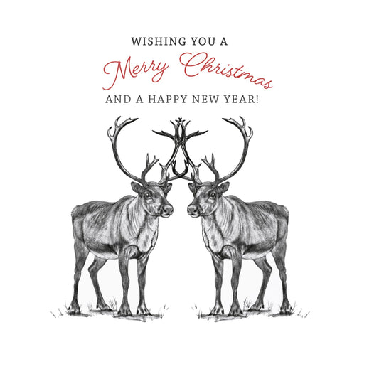 Reindeer Red Hats Christmas Card – Festive Wildlife Holiday Greeting Card — card front