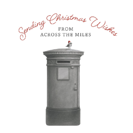 Sending Christmas Wishes from Across the Miles – Postbox Christmas Card | Hand-Drawn Festive Art — card front