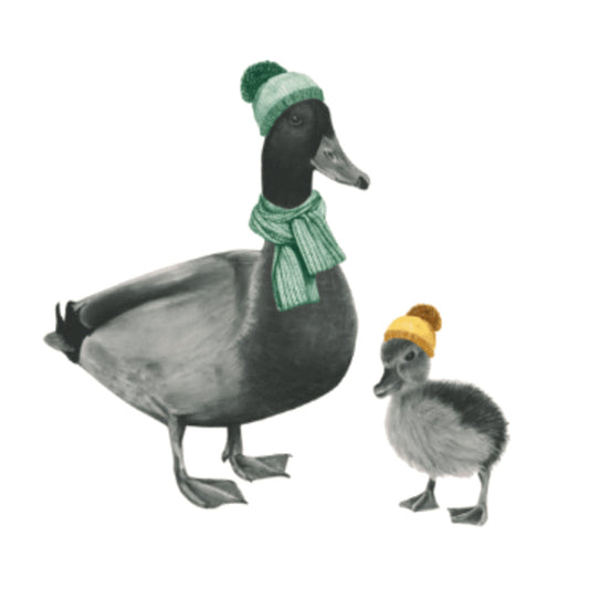 Winter Ducks Christmas Card – Quacking Cute in Bobble Hats & Scarves — card front