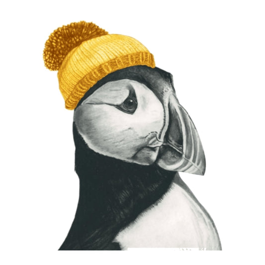 Winter Puffin Christmas Card – Bright, Bold & Bobble-Hatted — card front