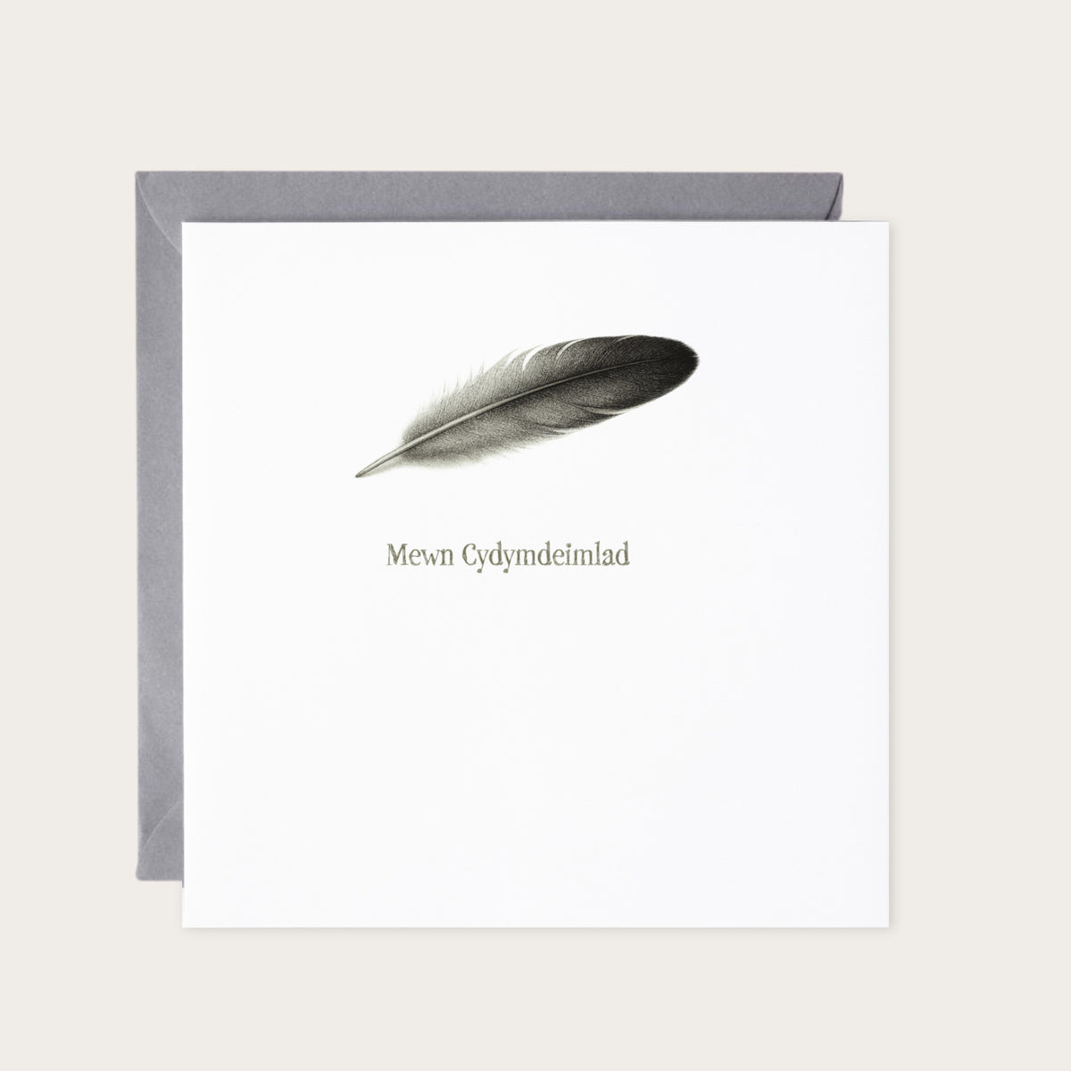 Welsh In Sympathy Feather Card — card with grey envelope