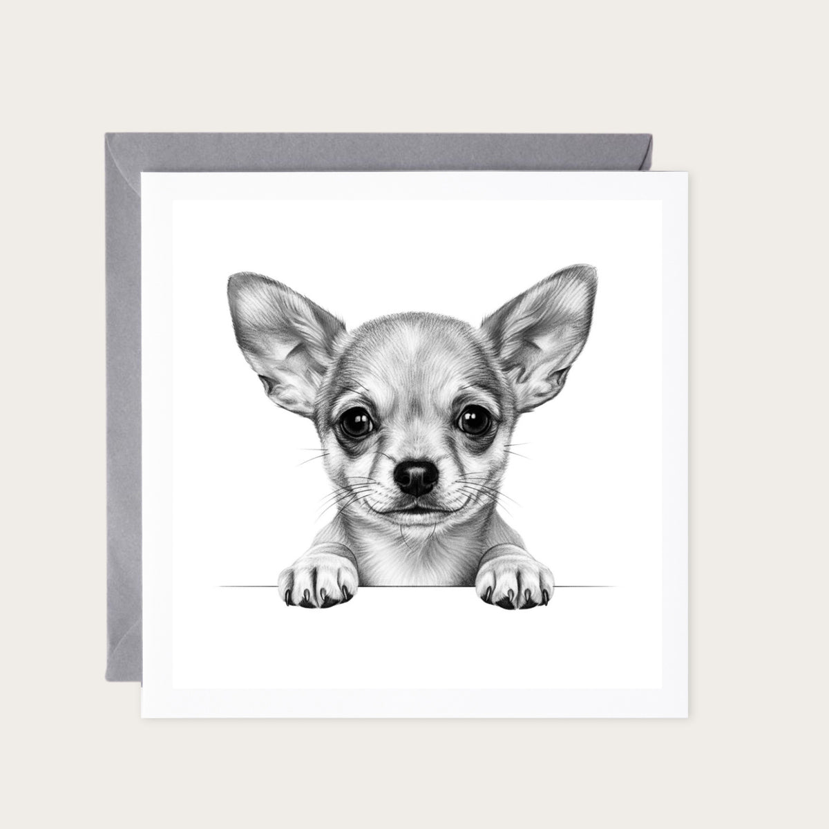 Peeking Chihuahua Greeting Card — card with grey envelope