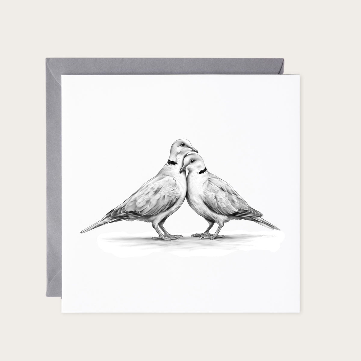 Collared Doves Greeting Card — card with grey envelope