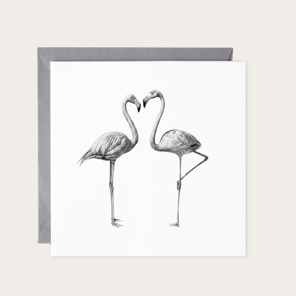 Flamingo Couple Greeting Card — card with grey envelope