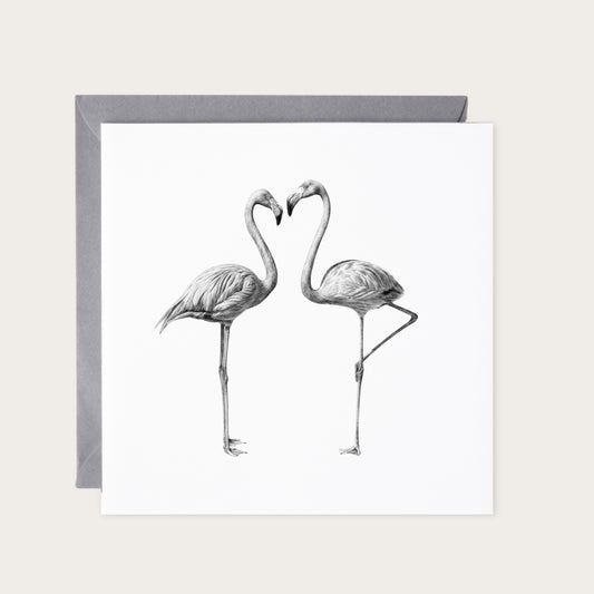 Flamingo Couple Greeting Card — card with grey envelope
