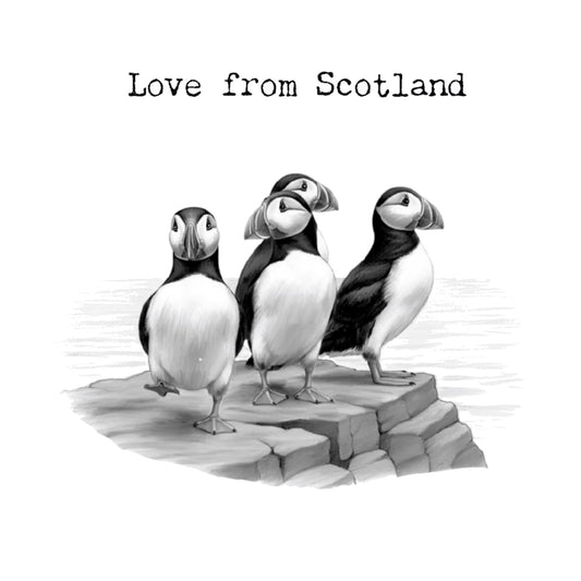 Love From Scotland - Puffin Rock – Coastal Greeting Card — card front