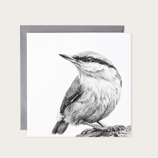 Nuthatch Bird Greeting Card — card with grey envelope