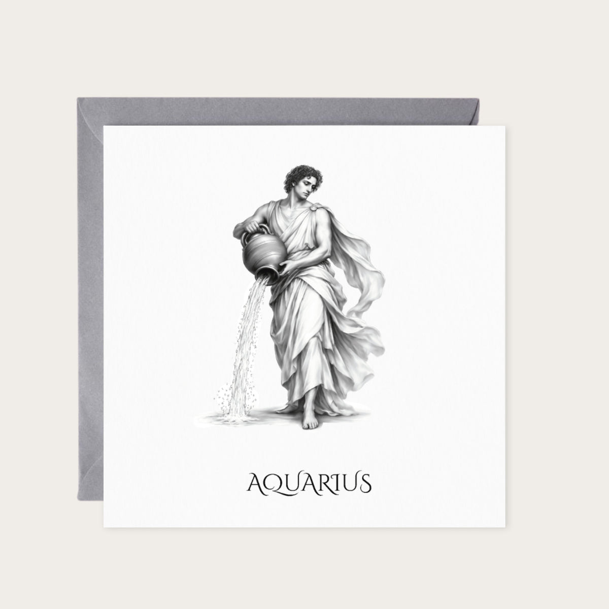 Aquarius Horoscope Greeting Card — card with grey envelope