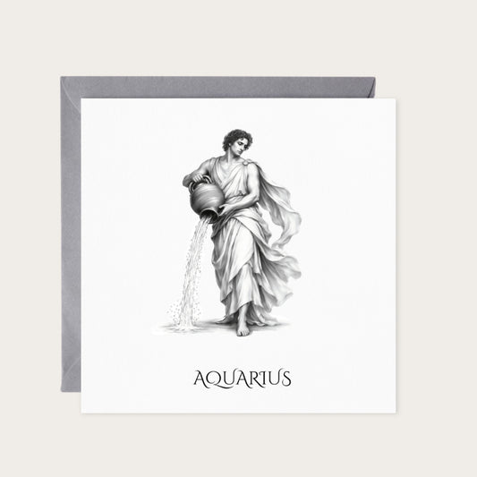 Aquarius Horoscope Greeting Card — card with grey envelope