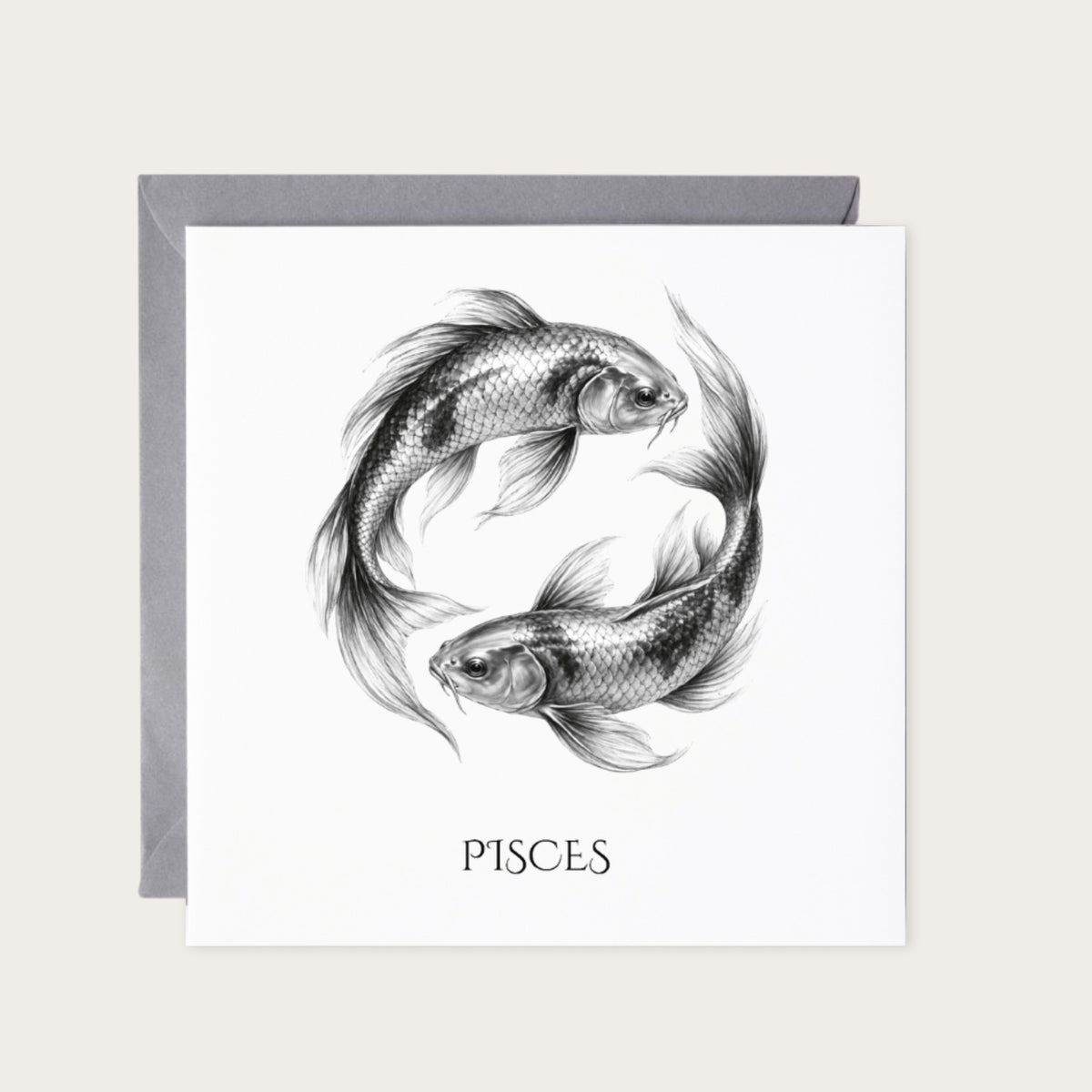 Pisces Horoscope Greeting Card — card with grey envelope