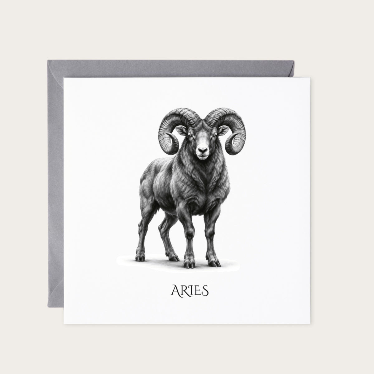 Aries Horoscope Greeting Card — card with grey envelope