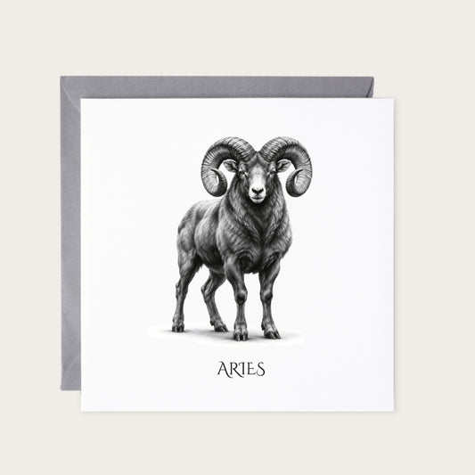 Aries Horoscope Greeting Card — card with grey envelope