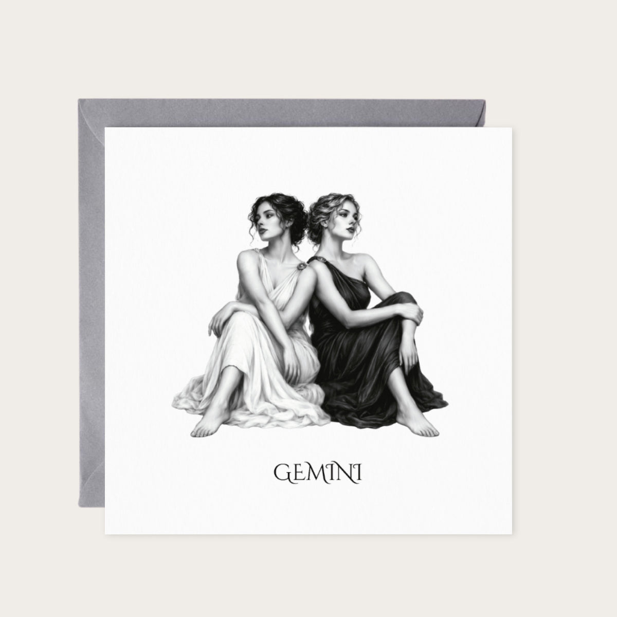 Gemini Horoscope Greeting Card — card with grey envelope