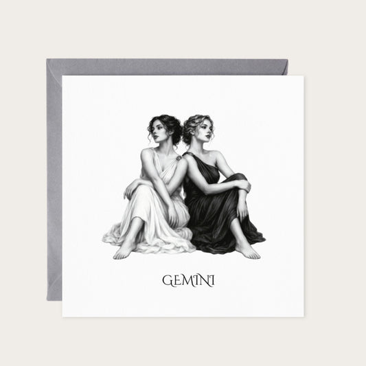 Gemini Horoscope Greeting Card — card with grey envelope