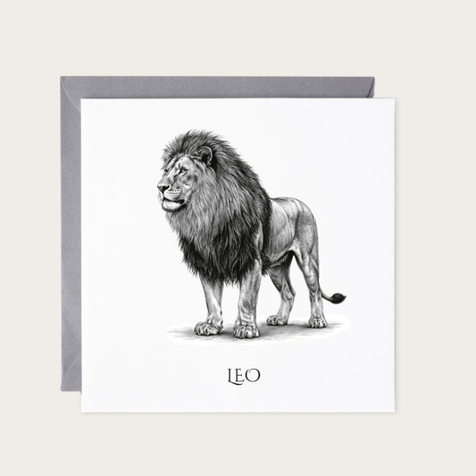 Leo Horoscope Greeting Card — card with grey envelope