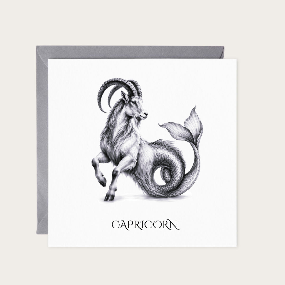 Capricorn Horoscope Greeting Card — card with grey envelope