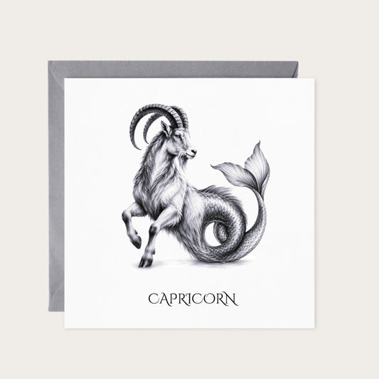 Capricorn Horoscope Greeting Card — card with grey envelope