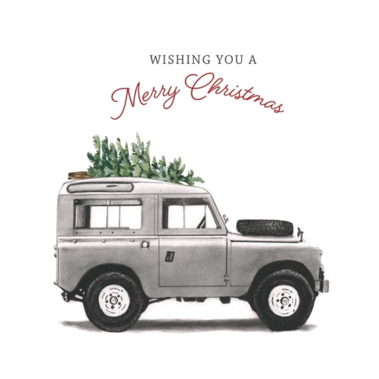 Merry Christmas Land Rover Card – Classic Festive Adventure — card front