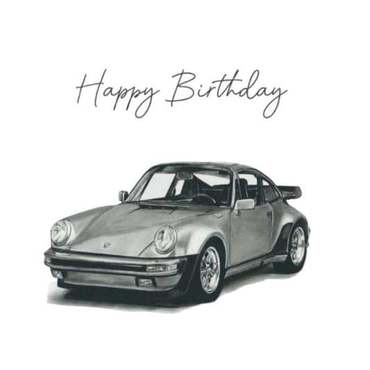 Vintage German Sports Car Happy Birthday Card — card front