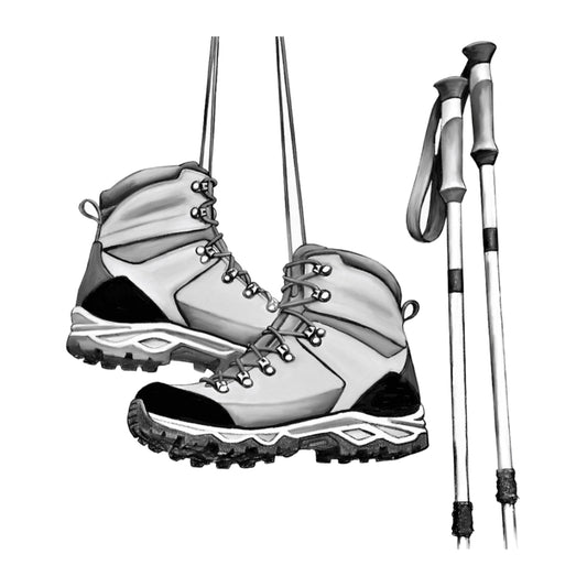 Hiking Boots Hand-Drawn Greeting Card | Classic Sport & Leisure Art — card front