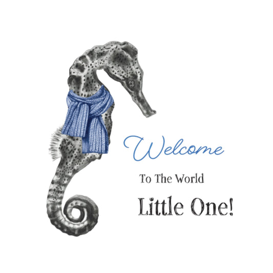 New Baby Blue Seahorse Blank Greeting Card — card front