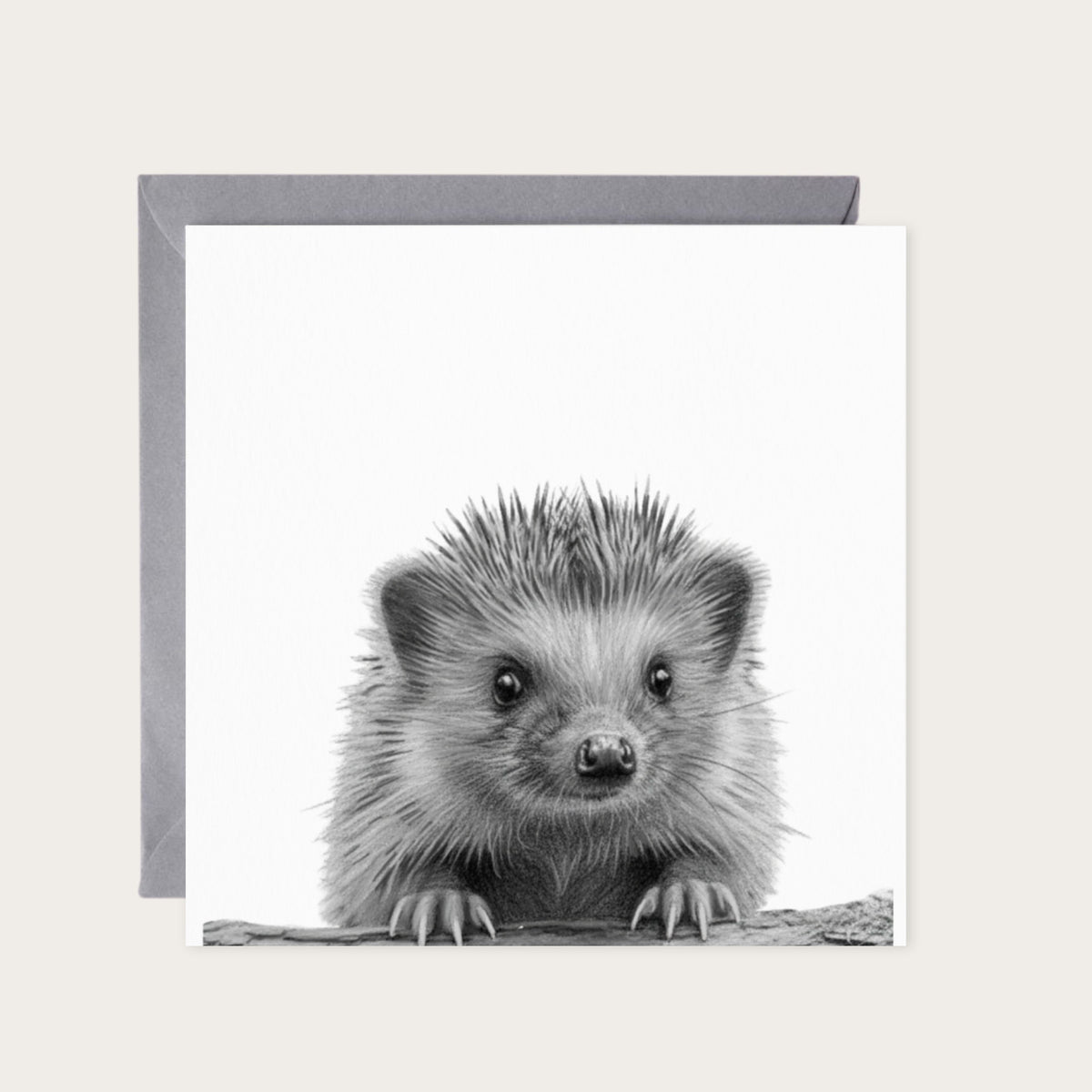 Peeking Hedgehog Countryside Greeting Card — card with grey envelope
