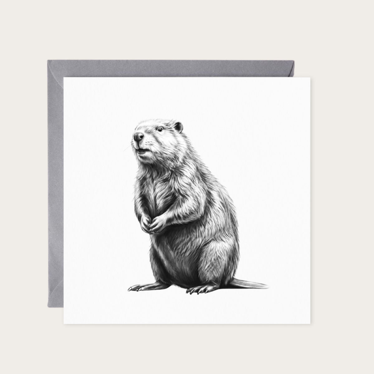 Beaver Hand Drawn Greeting Card — card with grey envelope