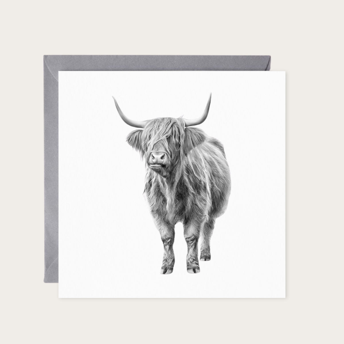 Major the Cow Hand Drawn Greeting Card — card with grey envelope