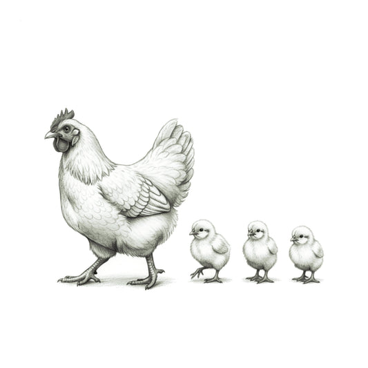 Hen and Chicks Hand Drawn Greeting Card | Farmyard Animal Card — card front