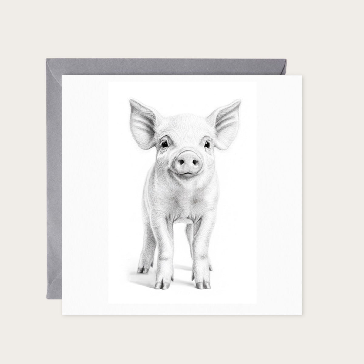 Piglet Hand Drawn Greeting Card — card with grey envelope