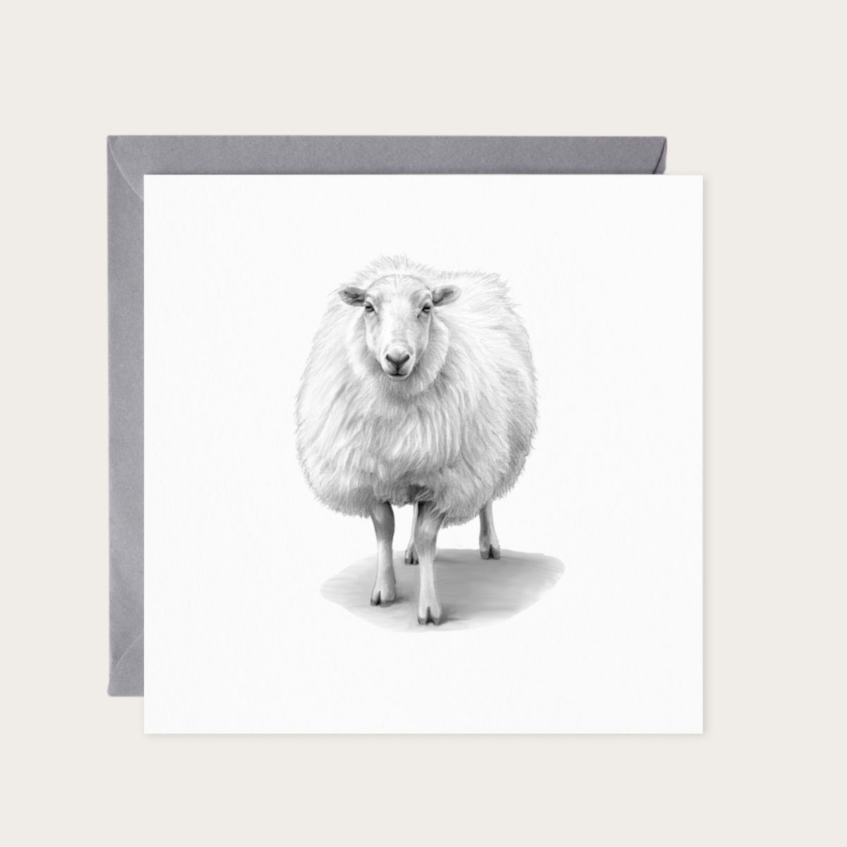Tucana Woolly Sheep Hand Drawn Greeting Card — card with grey envelope