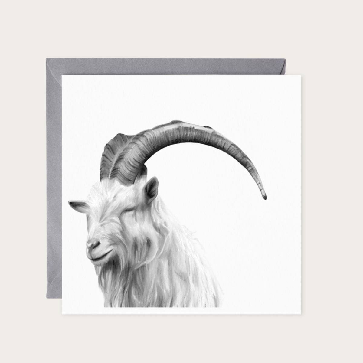 Archer the Goat Hand Drawn Greeting Card — card with grey envelope