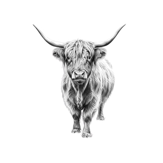 Standing Highland Coo Hand Drawn Greeting Card — card front