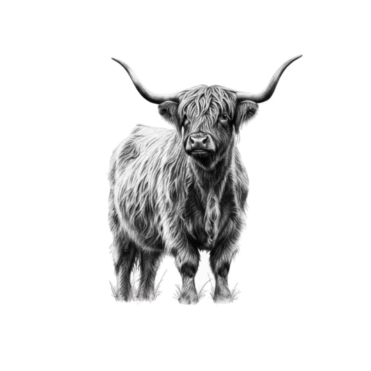 Alcor the Highland Coo Hand Drawn Greeting Card — card front