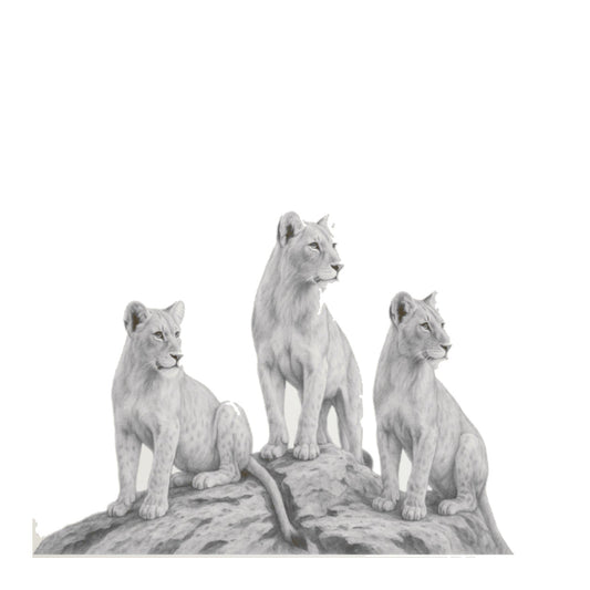 Three Lionesses Hand Drawn Greeting Card — card front