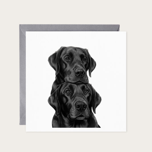 Labrador Brothers Hand Drawn Greeting Card — card with grey envelope