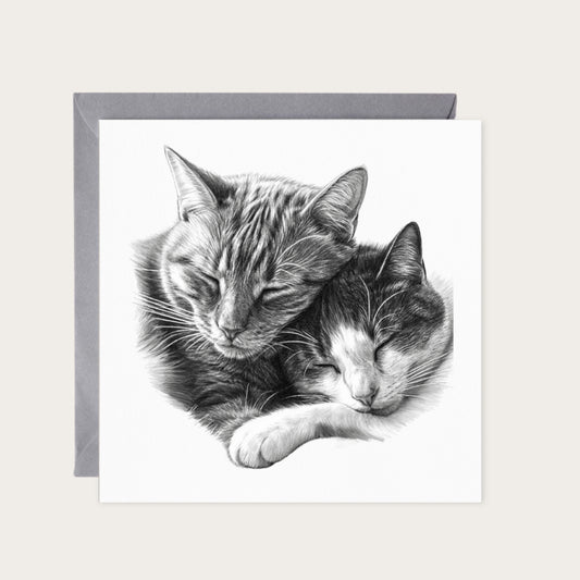 Cat Love Hand Drawn Greeting Card — card with grey envelope