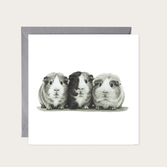 Guinea Pigs Hand Drawn Greeting Card — card with grey envelope