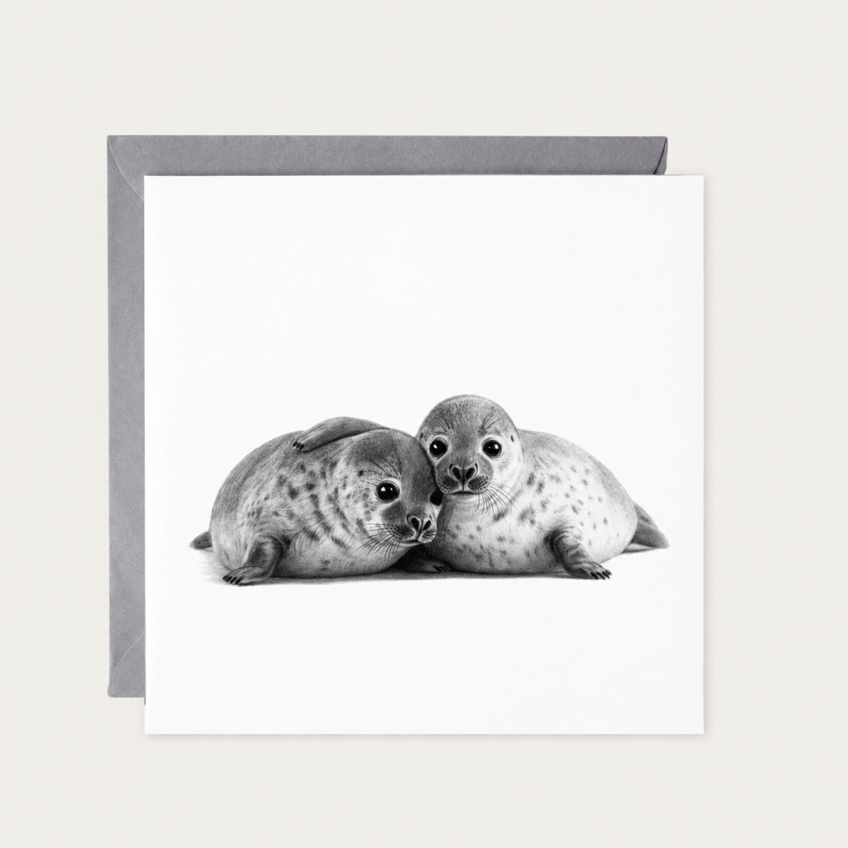 Phoebe and Callisto Seals Greeting Card — standard grey envelope mockup