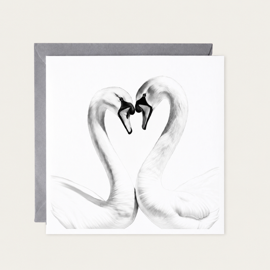 Swan Heart Greeting Card — standard grey envelope mockup