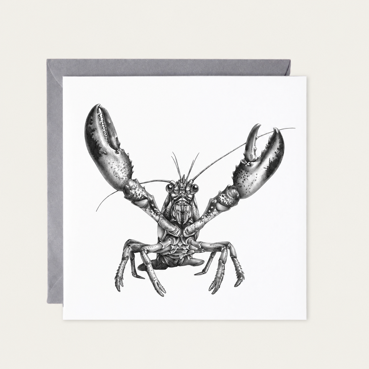 Lobster Greeting Card — standard grey envelope mockup