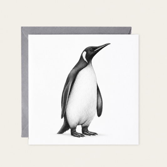 Penguin Greeting Card — standard grey envelope mockup