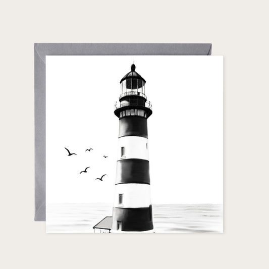 Lighthouse Greeting Card — card with grey envelope