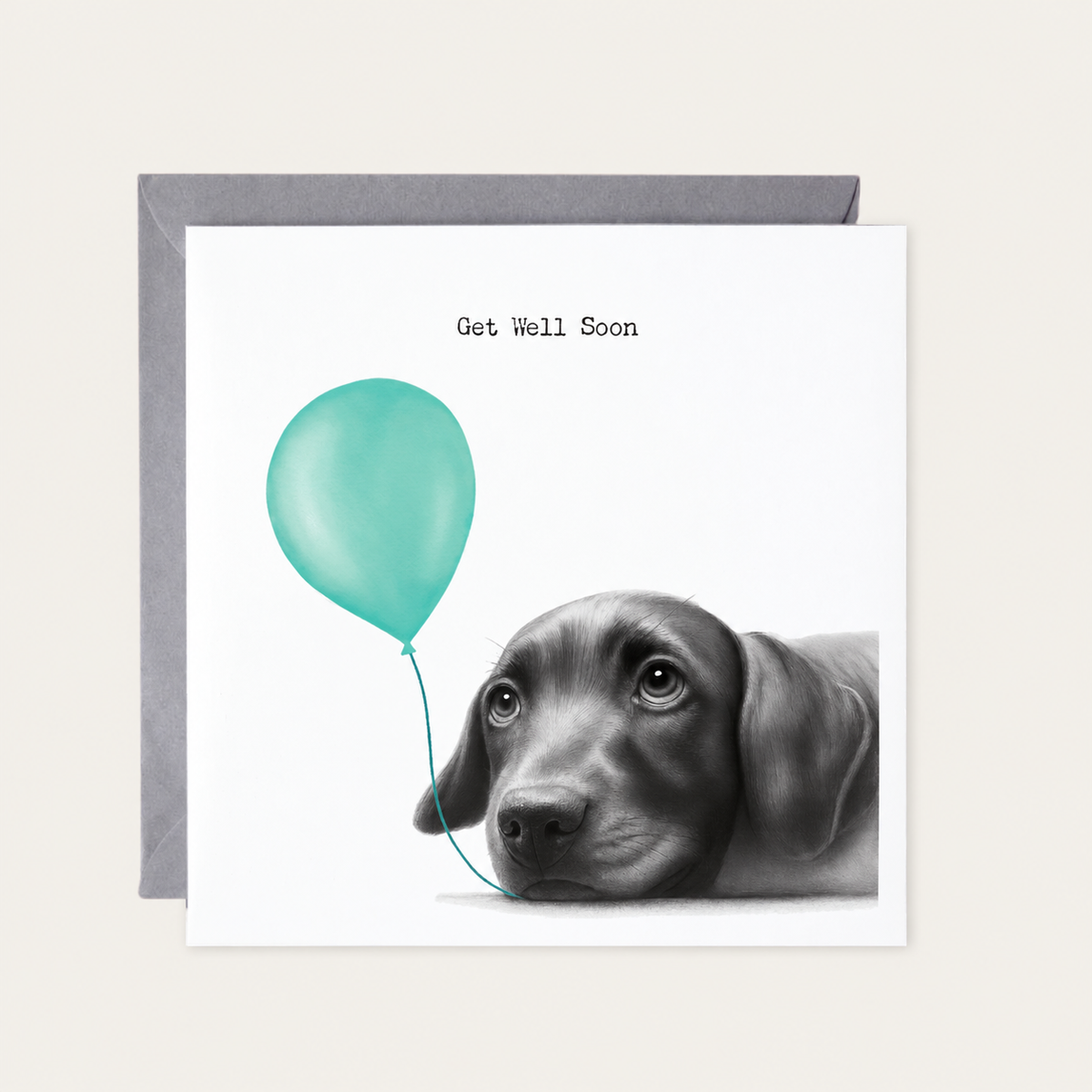 Get Well Soon Labrador — standard grey envelope mockup