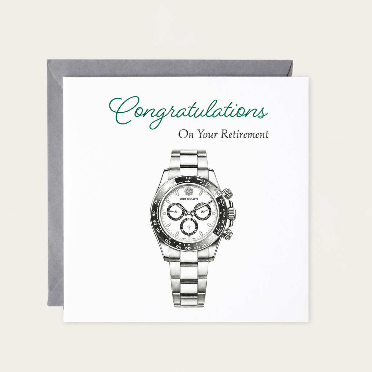 Retirement - Watch Greeting Card — standard grey envelope mockup
