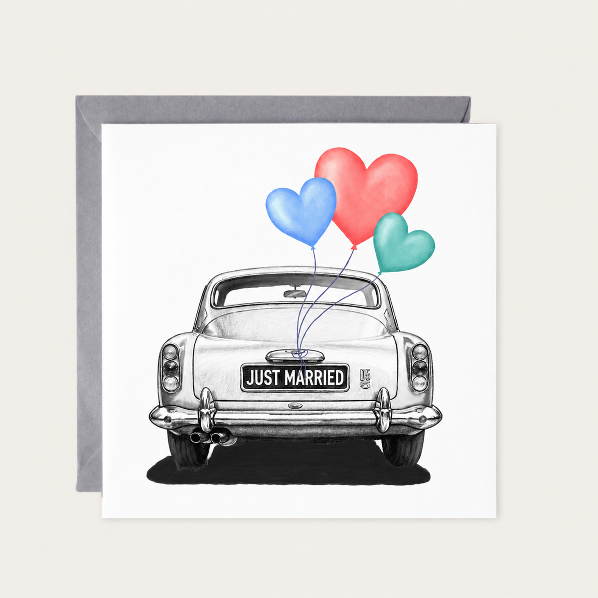 Just Married — standard grey envelope mockup