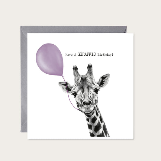 Birthday Giraffe Greeting Card — card with grey envelope