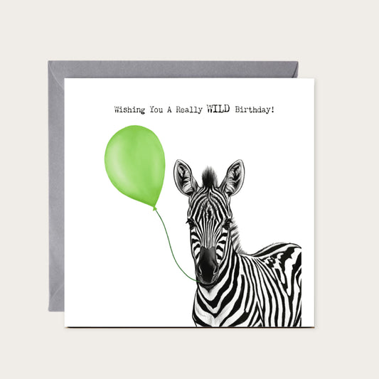 Birthday Zebra Greeting Card — card with grey envelope