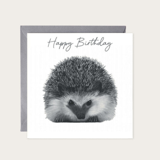 Birthday Hedgehog — card with grey envelope